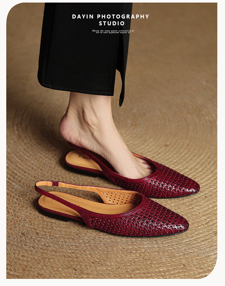 Sandal nữ da bò mũi kín quai sau đế bệt phong cách Hàn Quốc — đen chi tiết 4