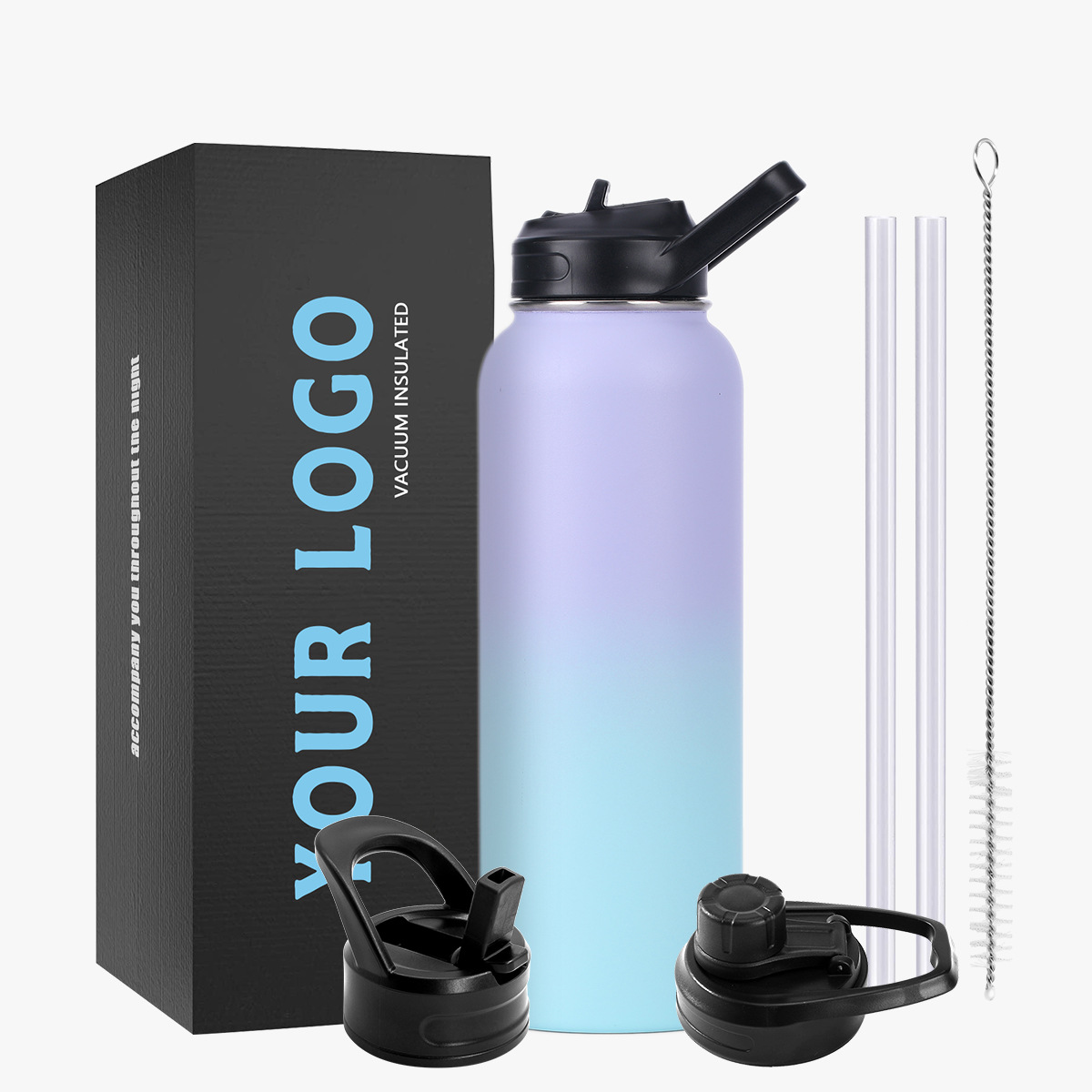 Amazon Hot Sale 40oz doble taza de vacío con pulverización de plástico con cuerda trenzada 304 acero inoxidable 32oz botella espacial