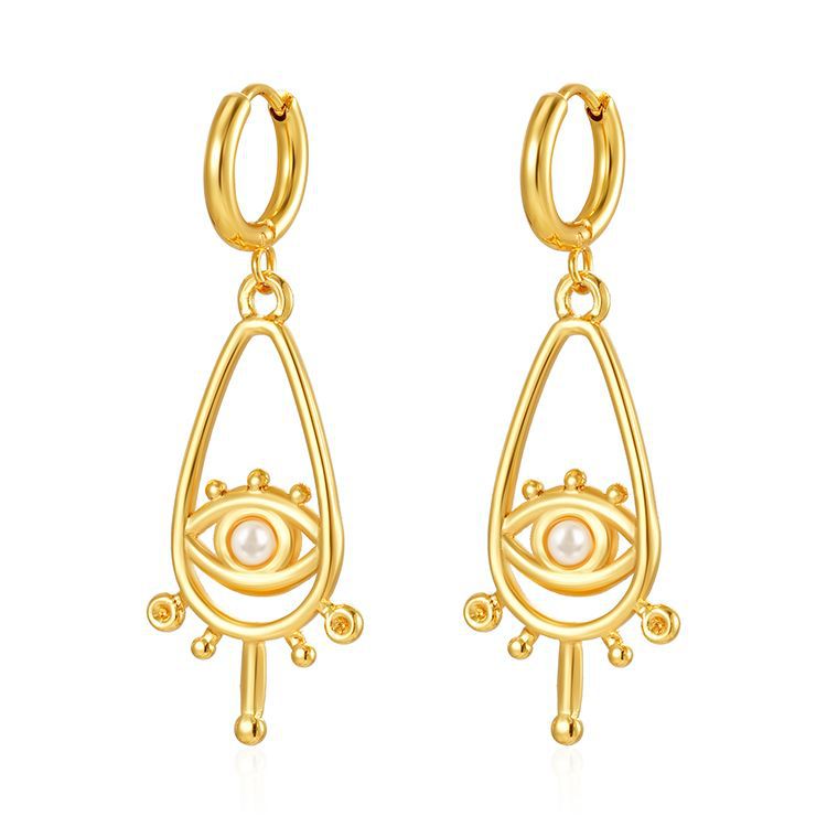 Pendientes colgantes de moda transfronteriza europea y americana, aretes redondos de acero inoxidable de todo fósforo, pendientes simples para mujer de 18K chapados al por mayor