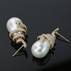 Design earrings, silver needle from pearl, french style, micro incrustation, silver 925 sample