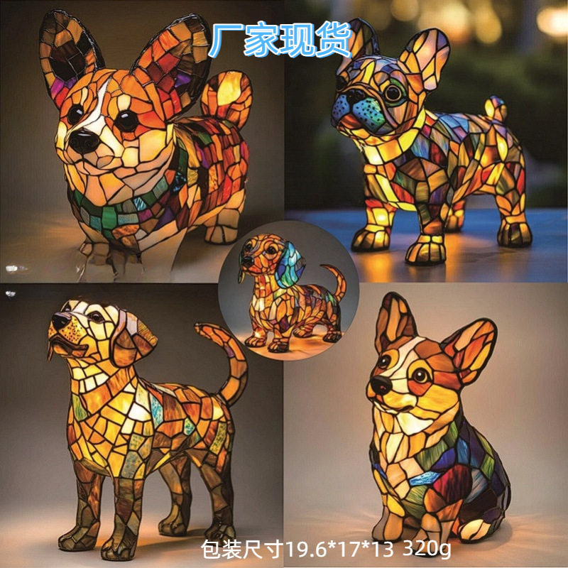 跨境新款狗系列树脂摆件 小夜灯艺术动物像创意家居桌面装饰
