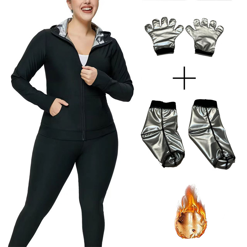 European and American Women's Sweat Suits, Sauna Long-Sleeved Zip-Up Bodysuits, Running Fitness Sportswear, Body Shaping Garments