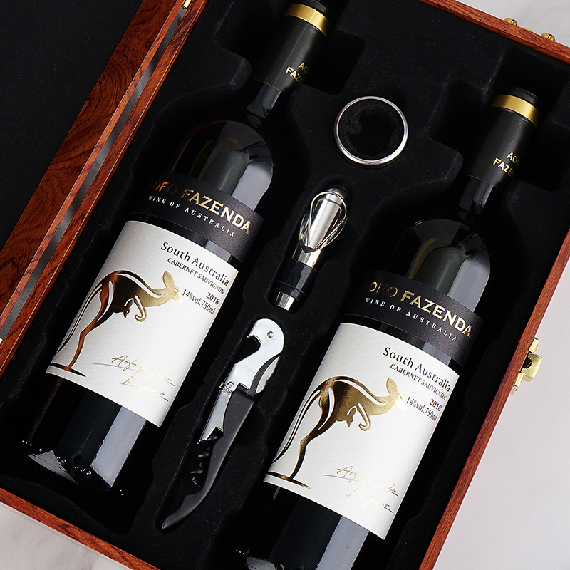 Tenghui Liquor Manufacturer Wholesale Distribution Golden Kangaroo Dry Red Wine 750ml 14 Degree Red Wine Gift Box Set of Two