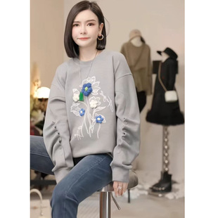6788 in stock swallow designer brand with early autumn fashion design sleeve three-dimensional flower sweater top