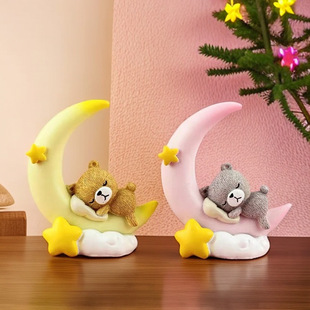 Cross-Border Star Moon Bear Doll Hand-Made Statue Birthday Cake Ornaments Children's Party Home Decorations