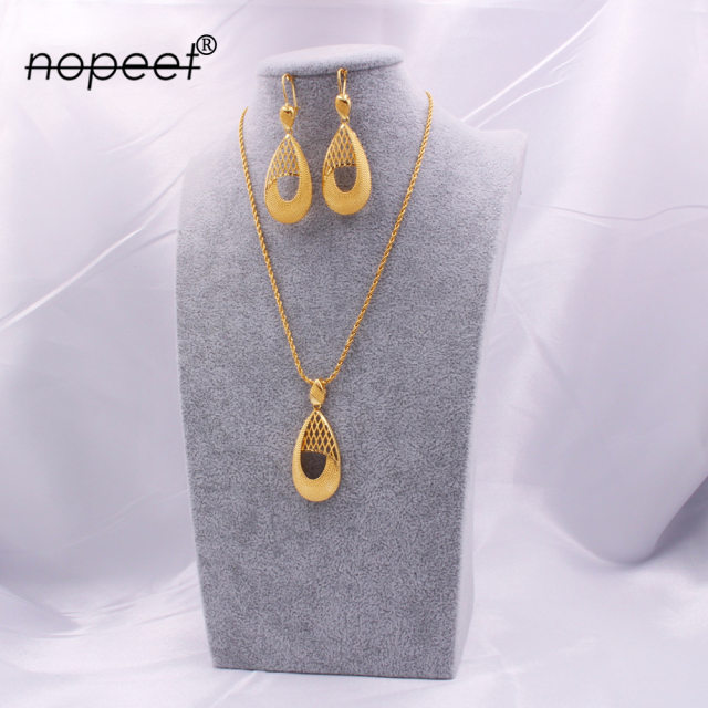 NOPEET Middle East Dubai Bridal 24k Gold Plated Jewelry Set African Jewelry Necklace Earrings Two Pack