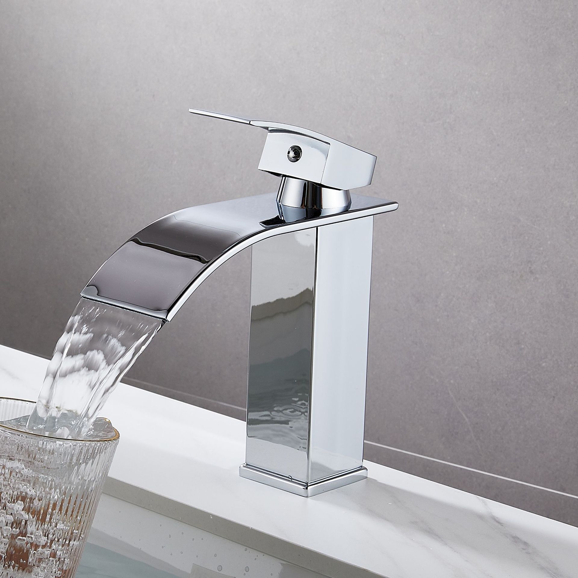 Waterfall basin, faucet, hot and cold, all-copper washbasin, washbasin, bathroom cabinet, black bathroom countertop basin, cross-border undefined