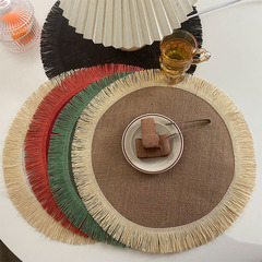 Hemp Tassel Table Mat Vintage Nordic Weaving Western Table Mat Home Decor Hand Woven Mat Instagram Style Heat Insulating Mat