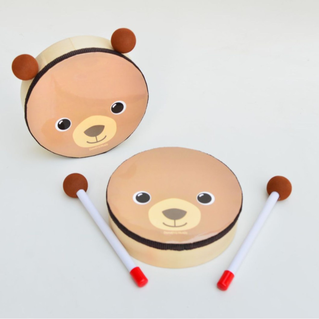 Orff instrumento de percusión oso tambor de mano tambor de Kindergarten niños interactivo material didáctico tambor de dibujos animados al por mayor tambor de mano