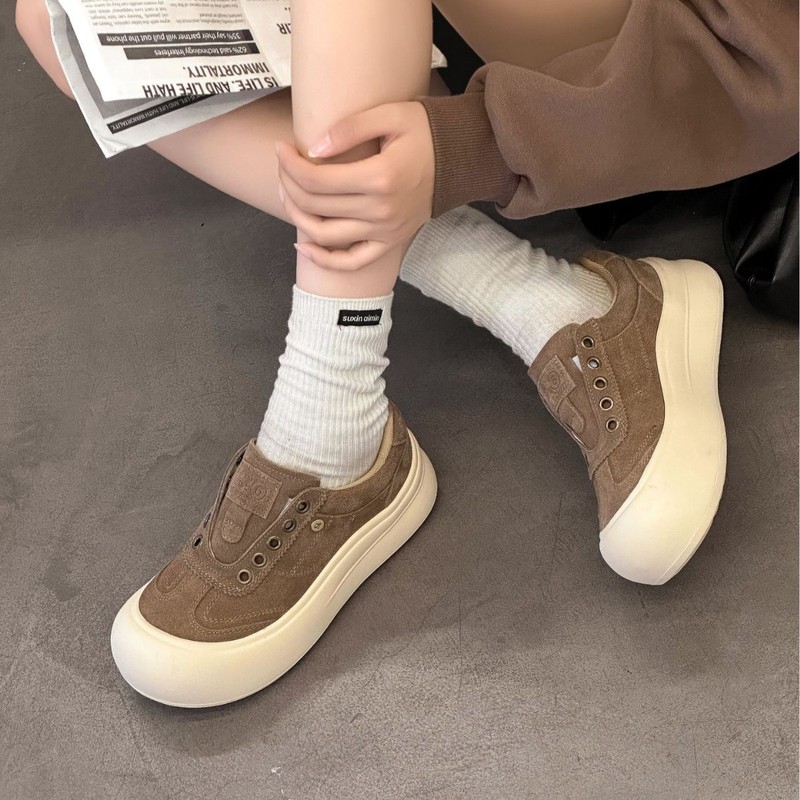 美拉德真皮厚底简约风女鞋2025秋季新款百搭增高一脚蹬丑萌大头鞋|undefined