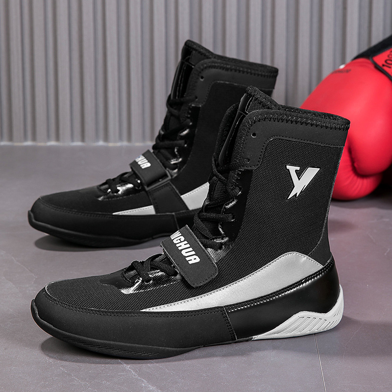 Fábrica directa de zapatos de lucha libre, zapatos de boxeo de entrenamiento de interiores, zapatos de boxeo de alto tamaño transfronterizos