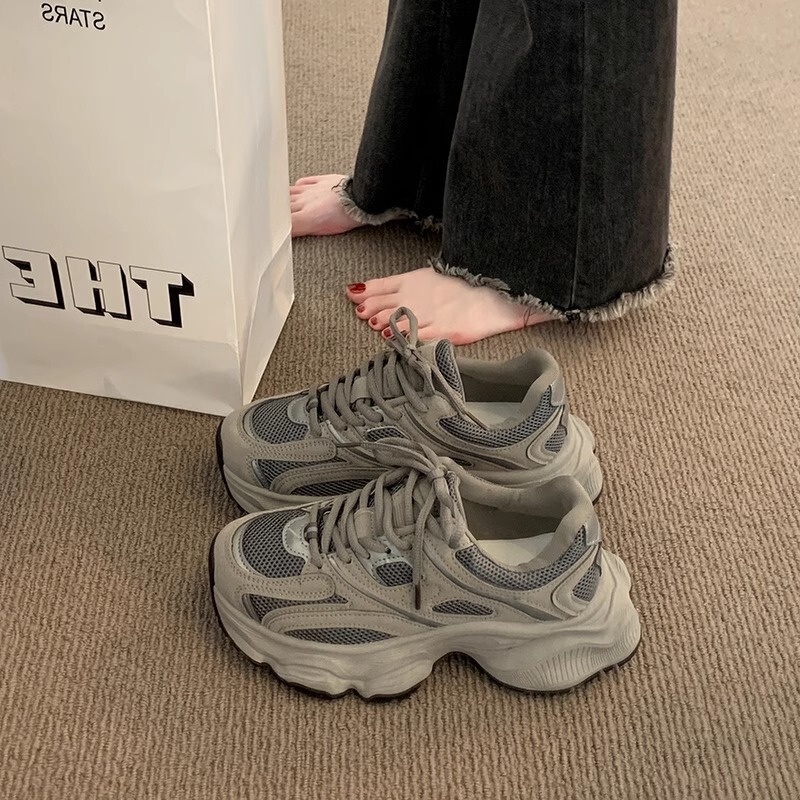 Retro Thick-Soled Gray Dad Shoes for Women, 2026 Spring New Model, Mesh Breathable Casual Sneakers That Make Feet Look Smaller Retro Thick-Soled Gray Dad Shoes for Women, 2026 Spring New Model, Mesh Breathable Casual Sneakers That Make Feet Look Smaller