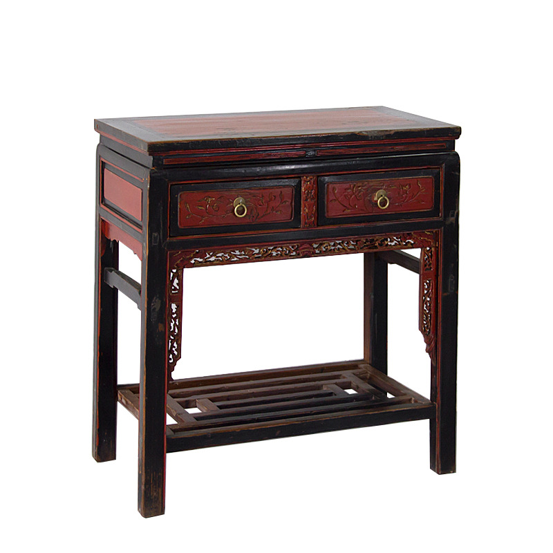 Old Elm Wood Altar Table for Living Room, Simple Lacquer Solid Wood Incense Table, New Chinese Style Antique Old Table