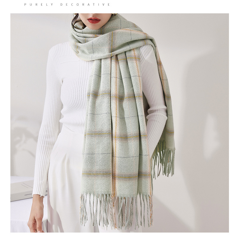 2024 Fashion Checkered Scarf New Cashmere Scarf Women's Sweet Shawl Warm Woven Tassel Autumn And Winter Scarf_voghion.com