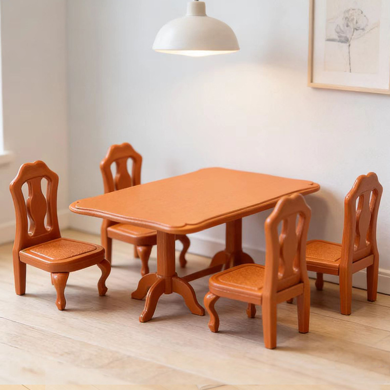 의자 4개 + 나뭇결 긴 테이블