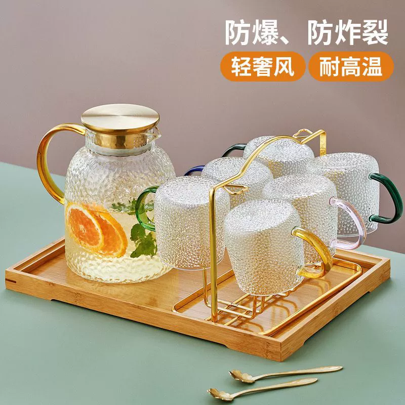 Glass capacious teapot, set, increased thickness
