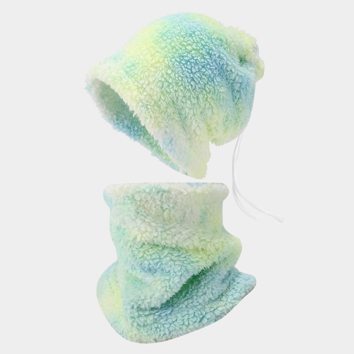 Moda europea y americana tie-dye lana de cordero babero traje señoras tendencia comercio exterior a prueba de frío sombrero babero hombre de doble uso image 15