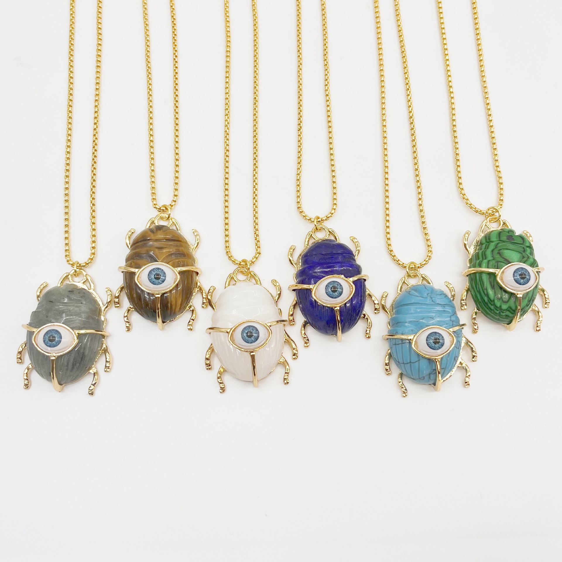Carving Design Natural Stone Copper Exaggerated Funny Carving Insect Pendant Necklace