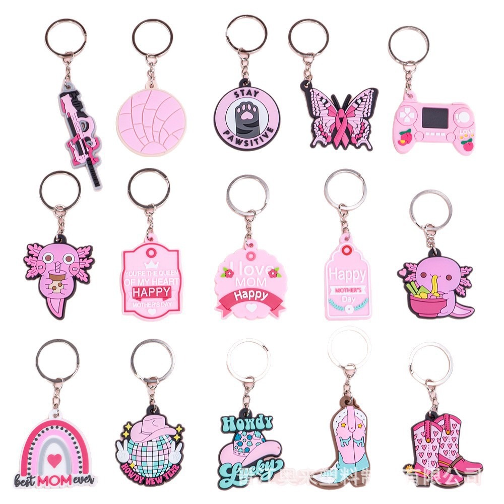 Transfronterizo rosa de dibujos animados llavero colgante regalos logotipo llavero PVC colgante llavero de goma blanda en stock