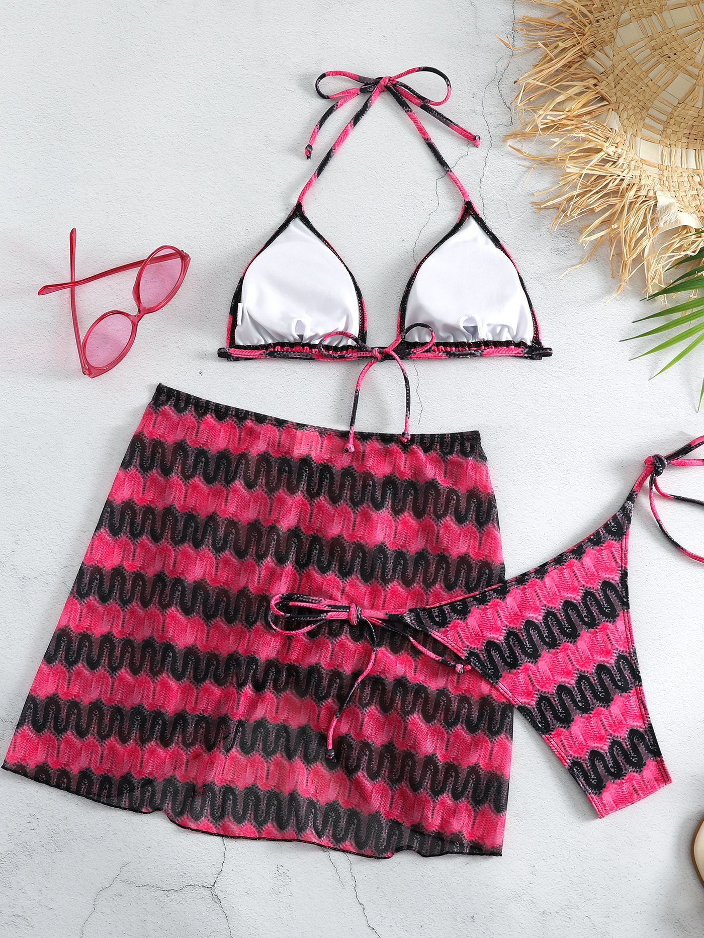 Women's Vacation Color Block Stripe 3 Pieces Set Bikinis Swimwear display picture 29