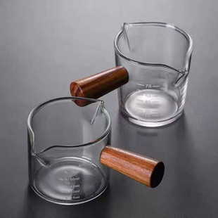 Household Scale Mini Milk Cup Double Mouth Side Wooden Handle High Borosilicate Glass Small Milk Cup Coffee Cup Small Milk Pot