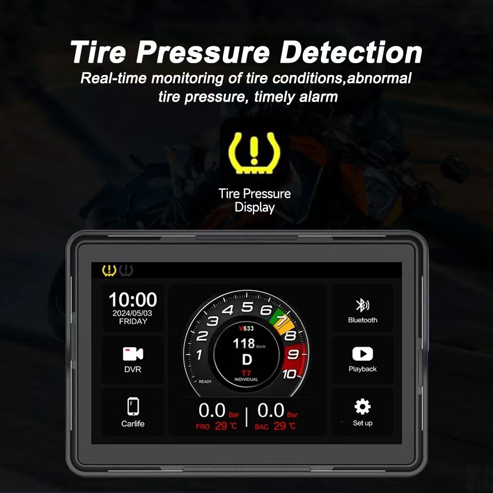 7inch Motorcycle Dashcam with front and rear 2K dual recording, carplay, Huawei hicar, wifi, 2K high-definition dual recording