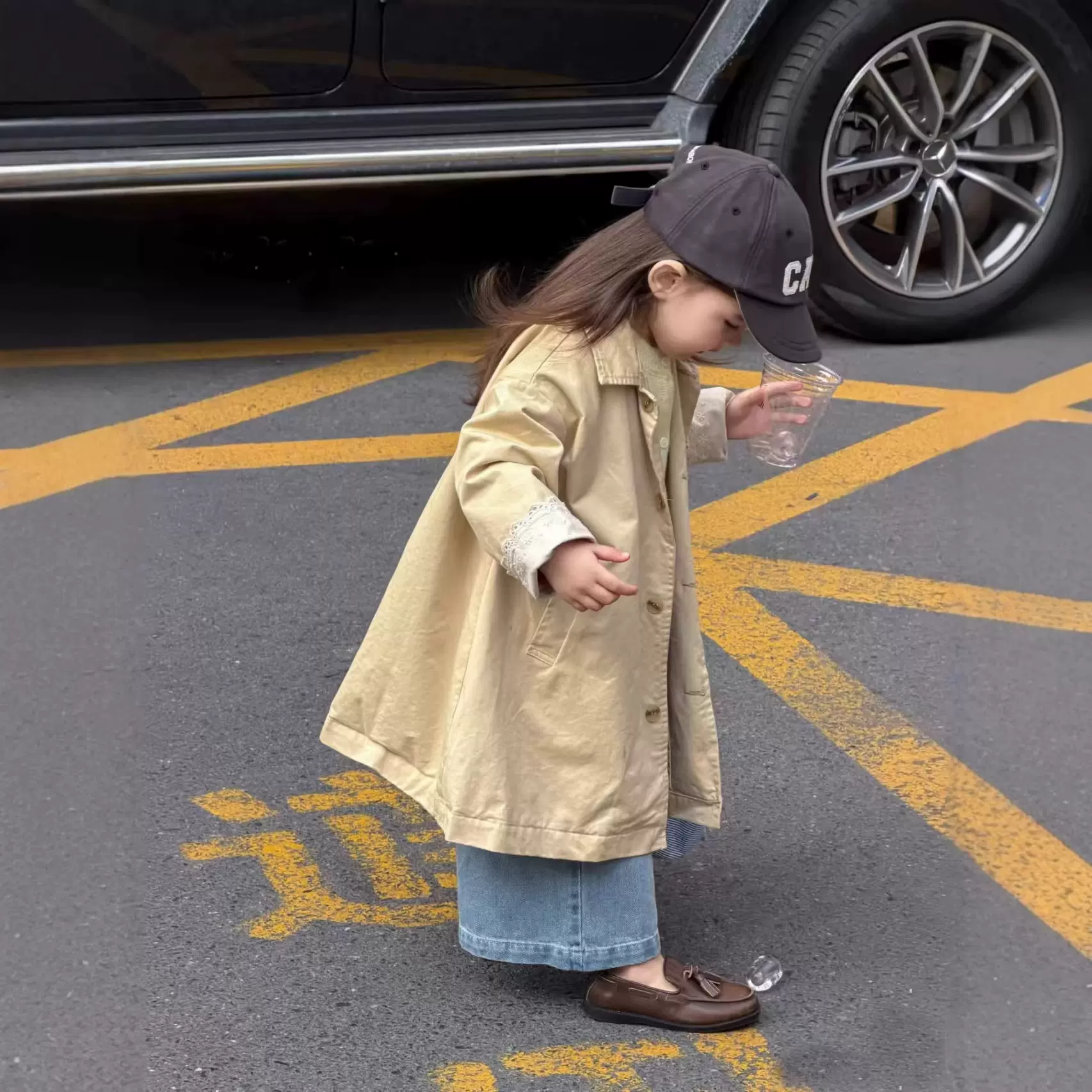 外贸女童棉风衣2026春装新款宝宝洋气时髦外套儿童韩版中长款大衣