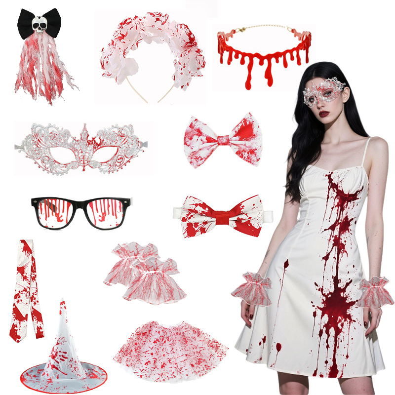 Amazon nuevo Halloween Bloodstain Horror Costume Fantasmas Feast Witch Party Accessories Disfraces de baile de maquillaje