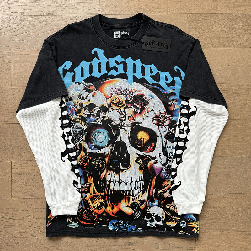 Al por mayor transfronterizo MideaGO Skull Metal Rock Band Robot camiseta de base de algodón suelta camiseta de manga larga