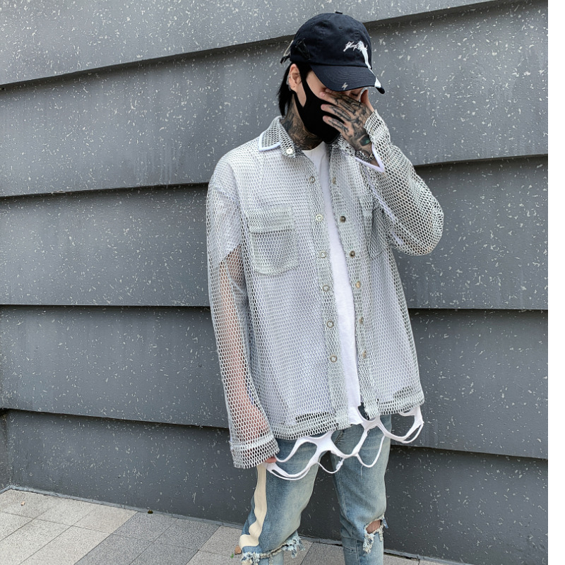 Wholesale summer hollow mesh trendy casual men's loose jacket jacket sun protection W8011 P125
