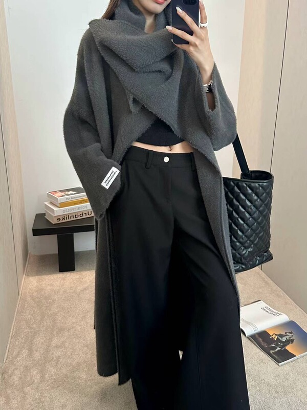 翻领长款过膝大被子毛衣外套女2025初秋季新款慵懒氛围针织开衫|undefined