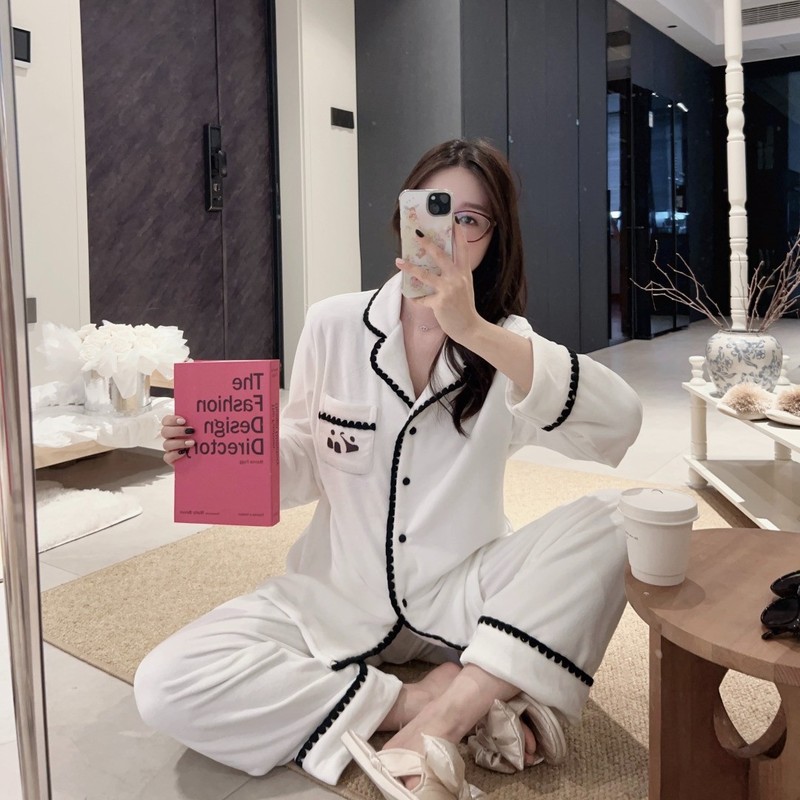 【口袋猫】韩版睡衣套装女士秋冬海岛绒宽松加厚款开衫家居服新款|undefined