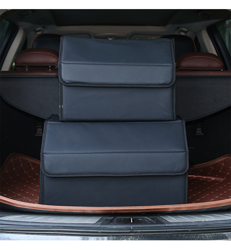 Car Trunk Storage Box, Foldable Built-In Wooden Board Leather Material Car Storage Box