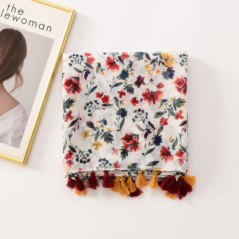 Estilo coreano caliente-Venta de algodón y lino sensación bufanda llanura pequeña flor roja impresa todo-fósforo chal viajes fotografía bufanda decorativa para las mujeres
