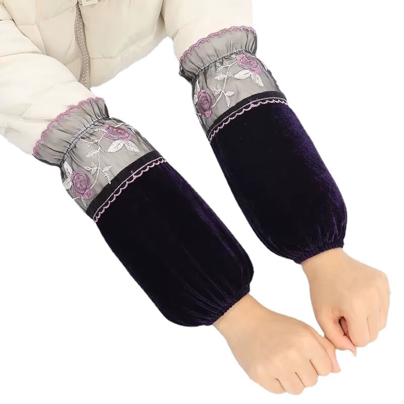 Velvet sleeves, long winter lace work set, wholesale