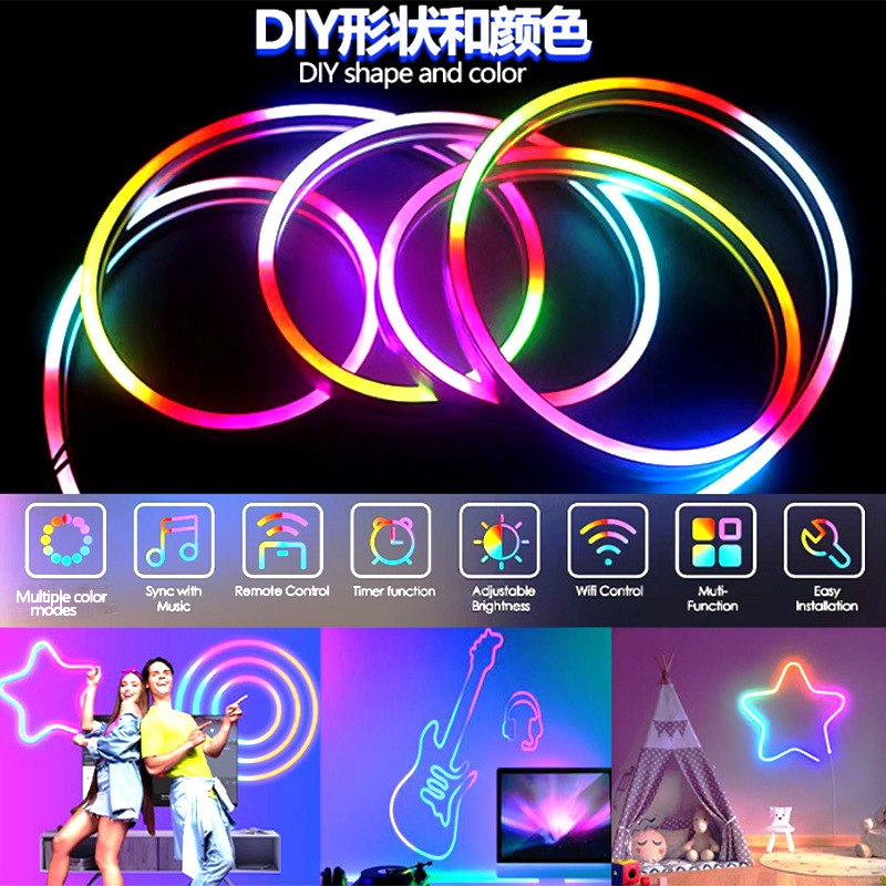 Graffiti WiFi Bluetooth magia luz de neón luz de la música con USB flexible de silicona DIY modelado inteligente caballo Luz