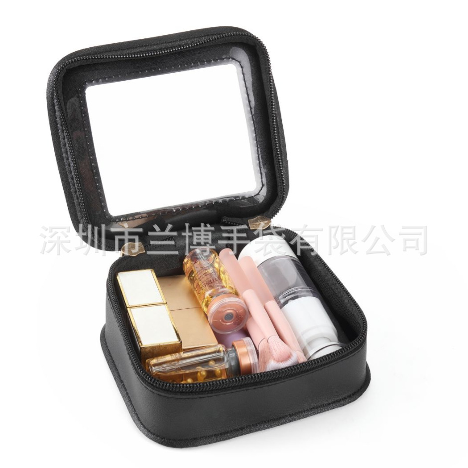 Cross-Border Spot New Mini Cosmetic Bag Simple and Fashionable Transparent Cosmetic Storage Bag Portable Handbag Pu Cosmetic Bag