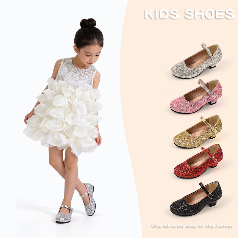 Clearance Sale Girls' High-Heeled Leather Shoes, Dance Shoes, Little Girls' Single Shoes, Red Performance Princess Shoes, Performance Shoes