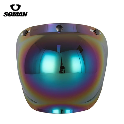 Manufacturer Wholesale Helmet Lens Motorcycle Electric Vehicle Three-Button Bubble Lens Retro Lens with Bracket (Dəbilqə (Kaska) aksesuarları) - rainbow-piece-with-black-bracket