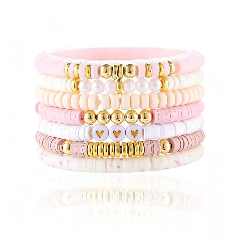 Cross-border Amazon best-selling friendship bracelets, fashionable clay bead stacking bracelets, gold-colored elastic soft clay bracelets, wholesale