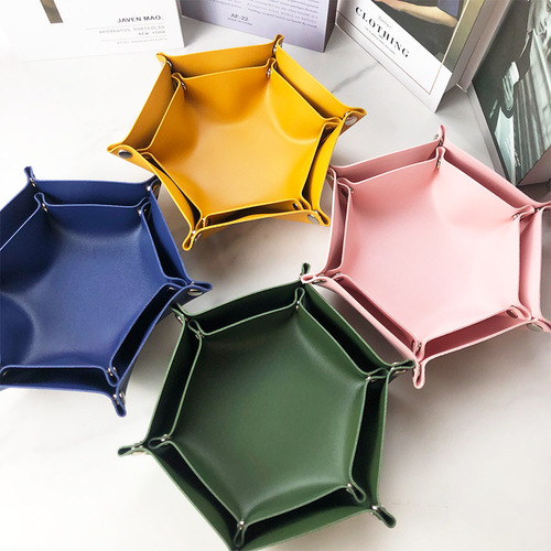 Cross-border hexagonal leather storage box Nordic style dice tray pu lipstick cosmetics leather storage box