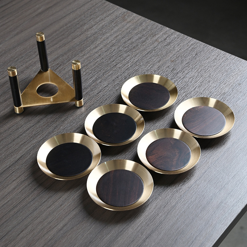 Ziguang Sandalwood solid wood pure copper tea cup holder tea mat tea…