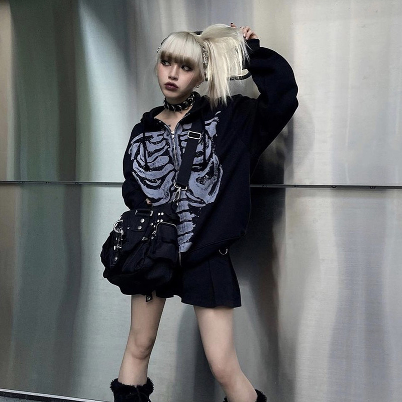 街のレトロ感の骨格の長袖の女子学生の秋の潮の丸首のカーディガンのプリントのゆったりしているパーカー|undefined