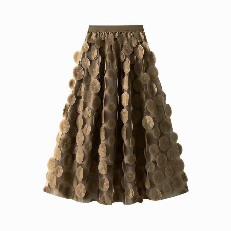 Round Dots, Solid Color Pattern Summer Spring Streetwear Round Dots Solid Color Polyester Midi Dress Skirts