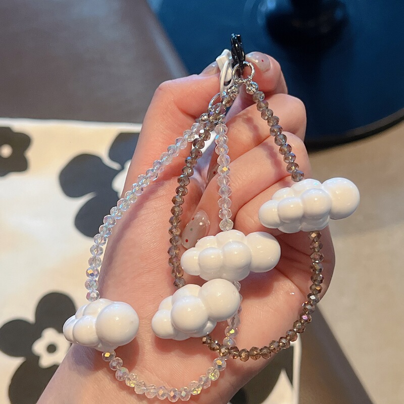 Small Fresh Pearl Cloud Mobile Phone Hanging Rope Chain Pendant Niche Design Sense Mobile Phone Chain Mobile Phone Chain Wristband Blue Sky White