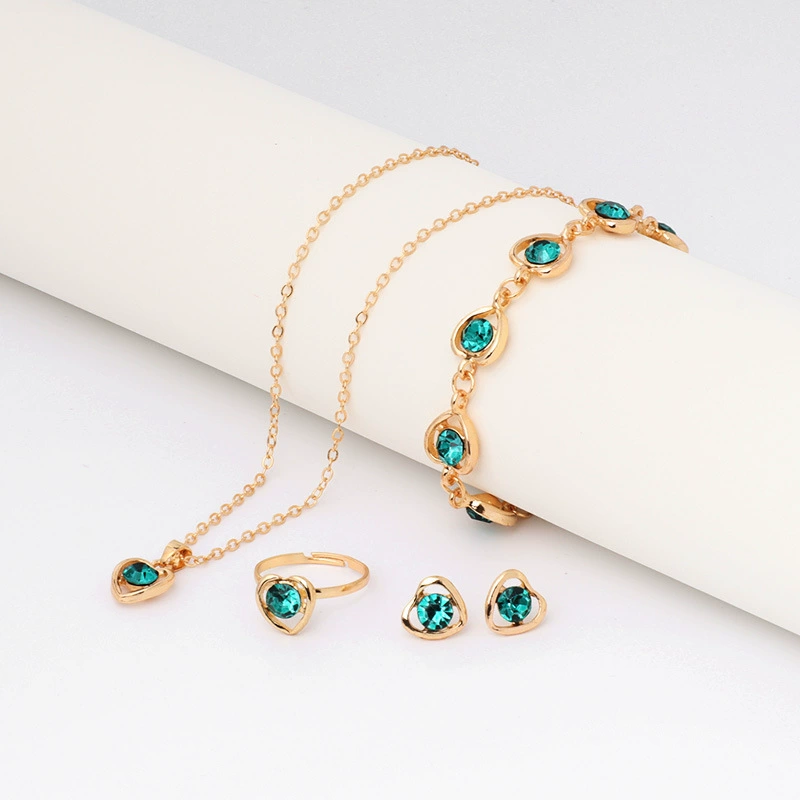 Fashionable necklace and earrings heart-shaped, ring, bracelet, set, Amazon, European style, 4 piece set