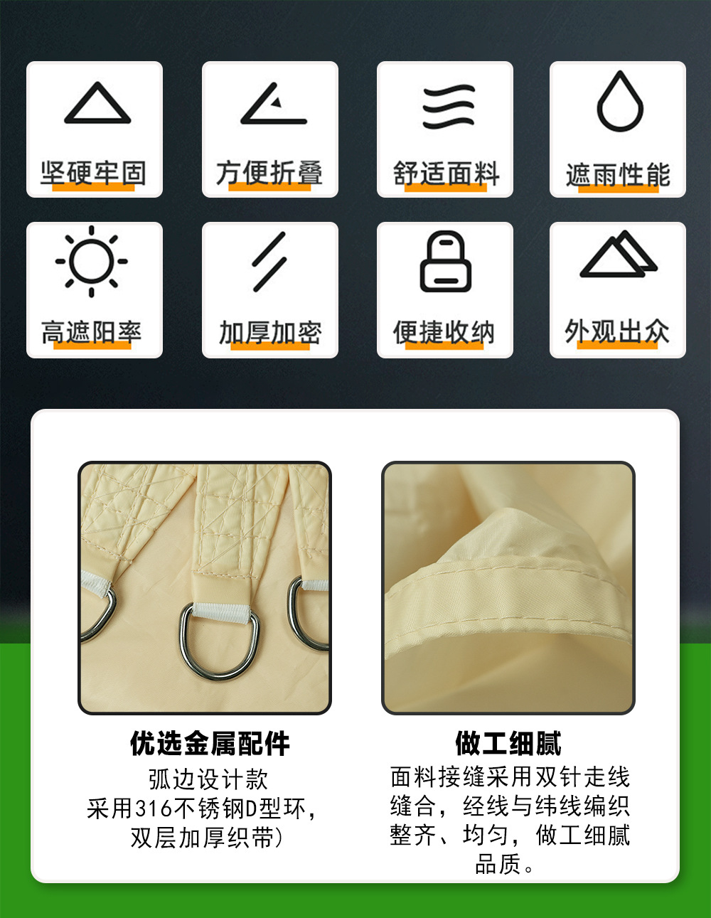 【420D】Cross-Border Hot-Selling Outdoor Sunshade Sail, Waterproof Sunshade Sail, Triangular Sunshade Canopy