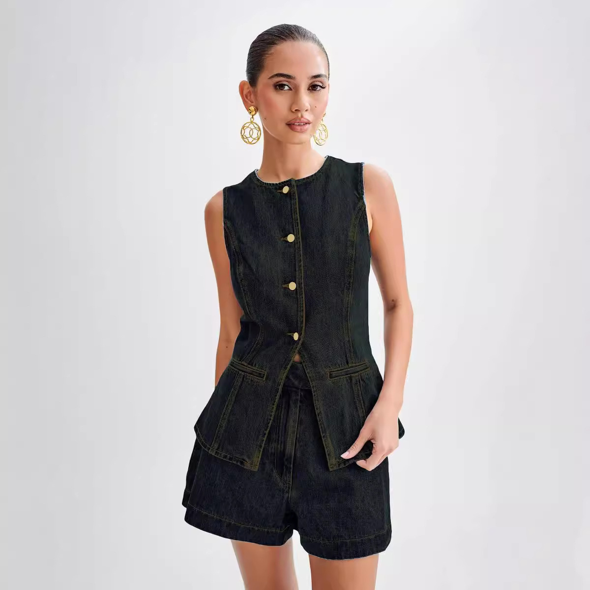 Women's Clothing summer fashion casual sleeveless high waist women's suit denim shorts _voghion.com