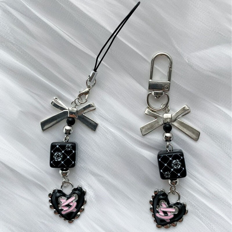Sweet Cool Style Y2K Heart Bow Mobile Phone Chain Personalized Bag Pendant Ccd Headphone Coin Purse Pendant Keychain