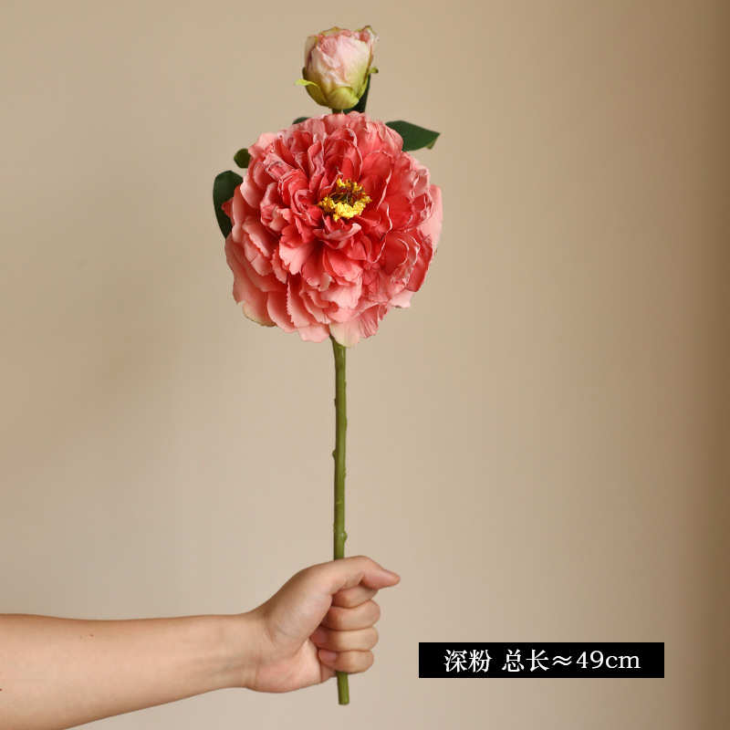 Flores de simulación de 2 flores de peonía de borde de coco, flores de loto falsas, decoración de escritorio de la casa nórdica, pintura al óleo de peonía falsa